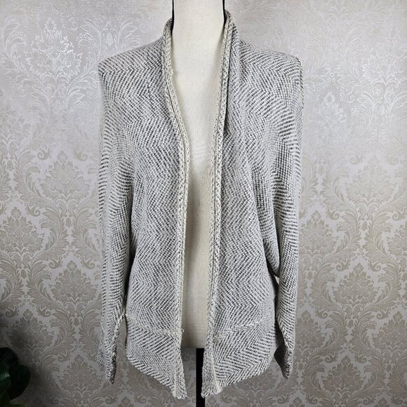 Free People Size XS Gray and Cream Open Front Cardigan Dolman Sleeves - Picture 1 of 14